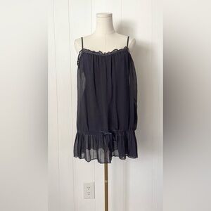 Trovata Dark Blue 100% Silk Seersucker Tank Top Sheer Lined Tank Top Medium